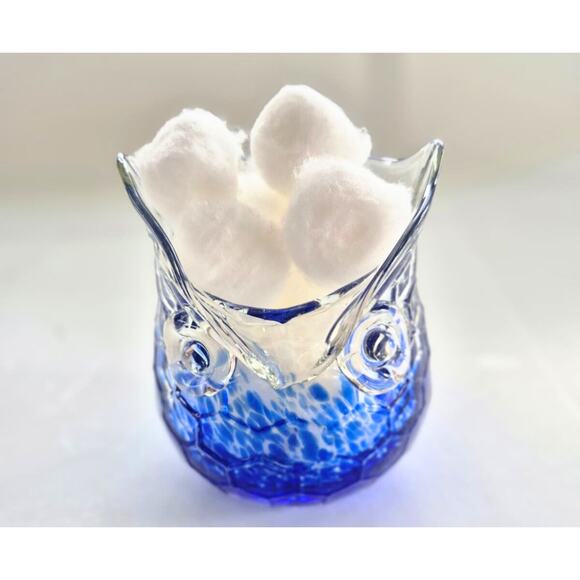 Vintage Blown Glass Owl Cobalt Blue Splatter Jar Vase Candle Holder Boho Cottage - Picture 6 of 8
